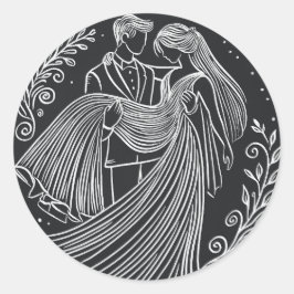 Chalkboard Stil Bride och Groom Bröllop Sticker Runt Klistermärke