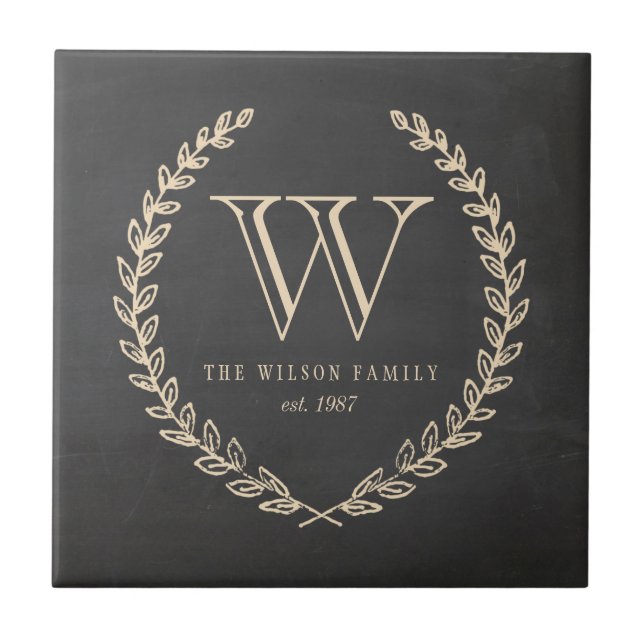Chalkboard Stil Monogram Tile Kakelplatta (Framsidan)