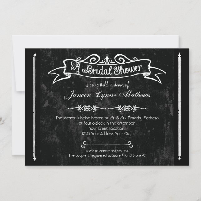 Chalkboard Stil Rustic Swirl Möhippa Card Inbjudningar (Framsida)