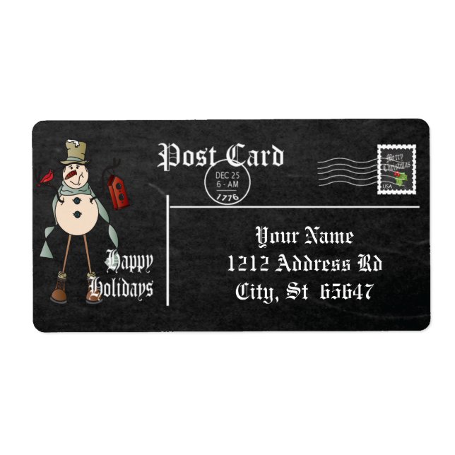 Chalkboard Stil Snögubbe - Blue Fraktsedel (Framsidan)