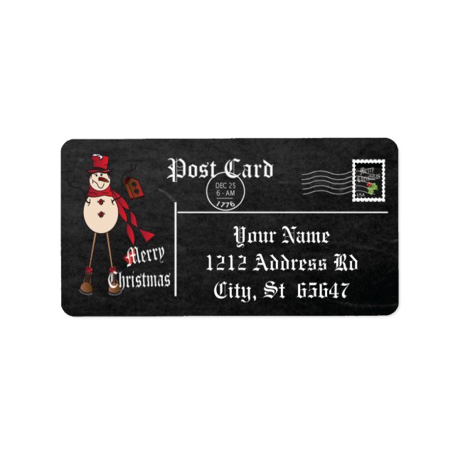 Chalkboard Stil Snowan Adressetikett (Framsidan)