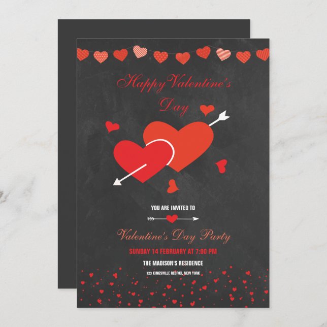 Chalkboard Stil Valentines Party Flyer Inbjudningar (Fram/baksida)