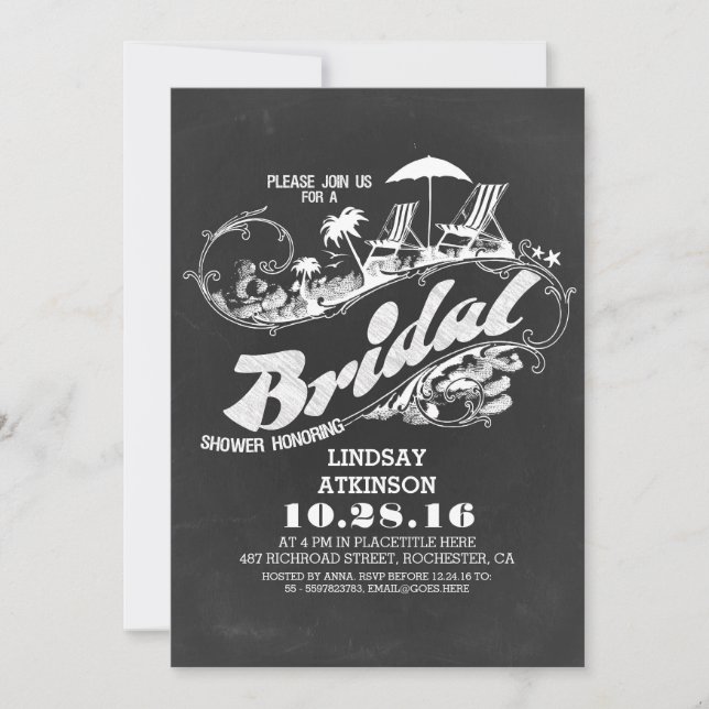 Chalkboard-stranden inbjudningskort för möhippa (Framsida)