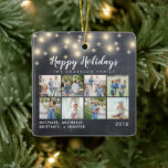 Chalkboard String Ljus 8 Photo Helgdag Julgransprydnad Keramik<br><div class="desc">Bakgrund till ritbord i lycklig med ljus-strängbakgrund som kan anpassas med 8 foton.</div>