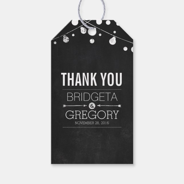 Chalkboard String Ljus Bröllop Presentetikett (Framsidan)