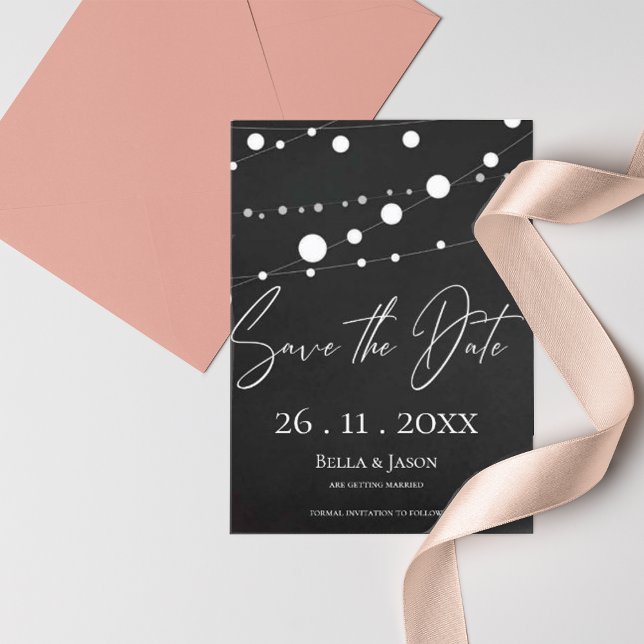 Chalkboard String Ljus Bröllop spara datum Meddelande Vykort (Chalkboard String Lights Wedding Save The Date Announcement Postcard)