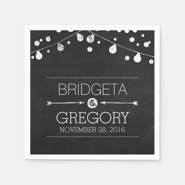 Chalkboard String Ljus Rustic Bröllop Pappersservett (Framsidan)