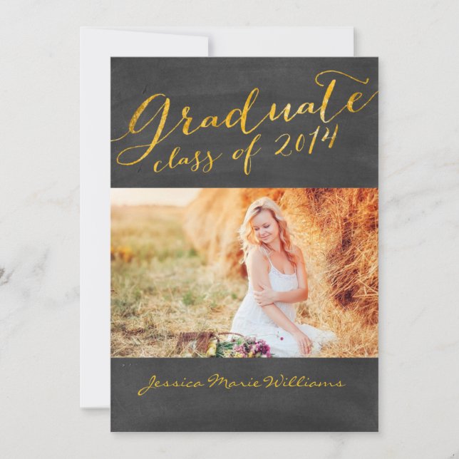 Chalkboard-Studentfest | Guld Foil Inbjudningar (Framsida)