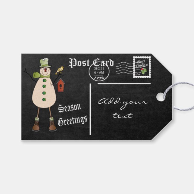 Chalkboard Styled Snögubbe vycard | Jul Presentetikett (Framsidan (Horisontell))