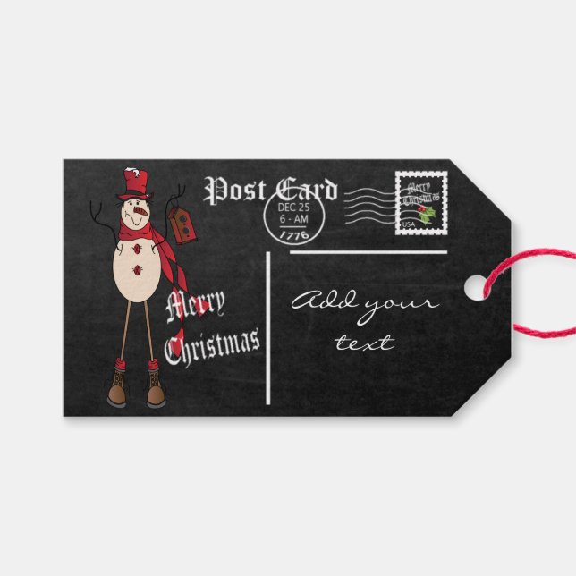 Chalkboard Styled Snowman Postcard Presentetikett (Framsidan (Horisontell))