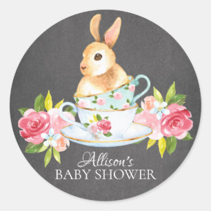 Chalkboard Sweet Bunny Baby Tea Party Sticker Runt Klistermärke