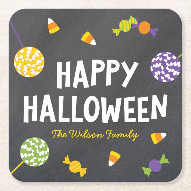 Chalkboard Sweet Candy Treats Happy halloween Underlägg Papper Kvadrat (Framsidan)