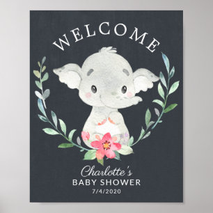 Chalkboard Sweet Elephant Welcome Baby Shower Poster