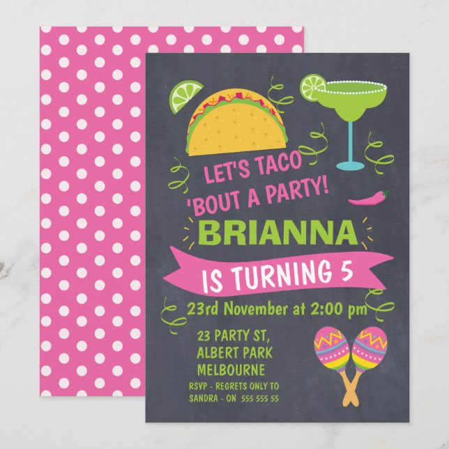 Chalkboard Taco Fiesta Birthday-inbjudan Inbjudningar (Fram/baksida)