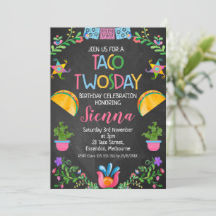 Chalkboard Taco Twosday Mexican 2:a födelsedagen Inbjudningar
