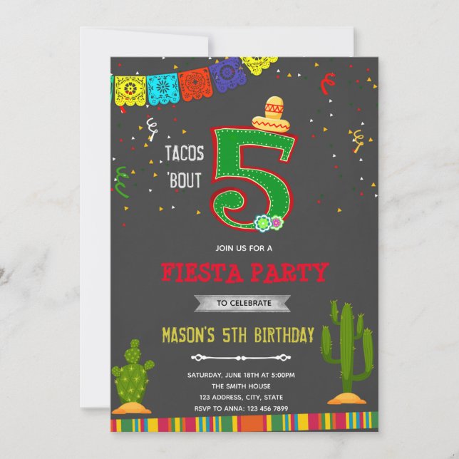 Chalkboard tacos 5-födelsedagsinbjudan inbjudningar (Framsida)
