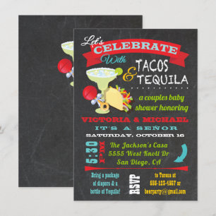 Chalkboard Tacos och Tequila Par Baby Shower Inbjudningar