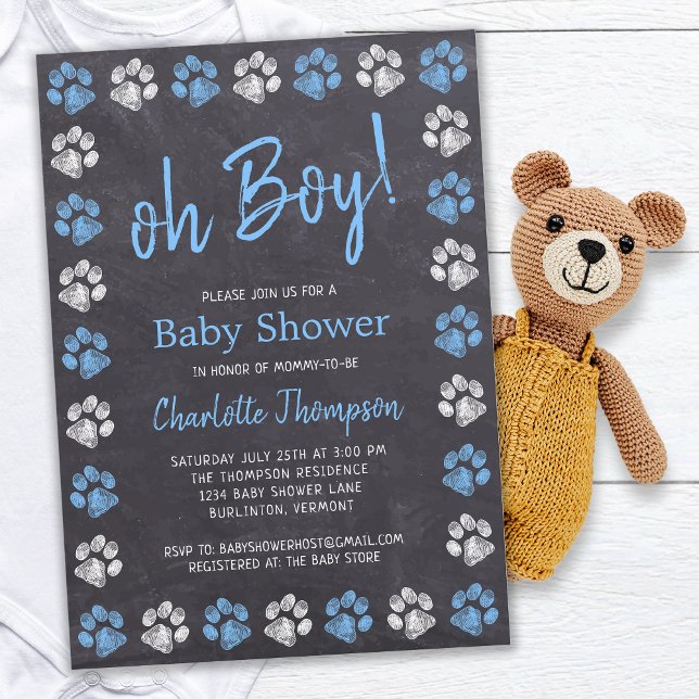 Chalkboard Tass avtryck Blue Boy Baby Shower Inbjudningar (Skapare uppladdad)