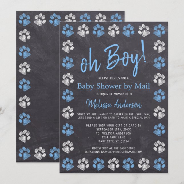 Chalkboard Tass avtryck Blue Boy Shower by Mail Inbjudningar (Fram/baksida)