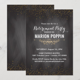 Chalkboard Teacher Pension Party Elegant Guld Inbjudningar