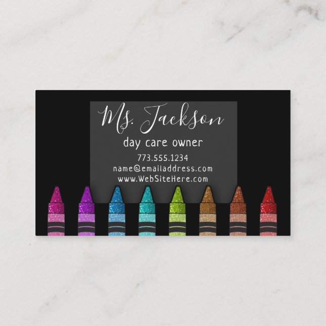 Chalkboard Teacher's Namn Rainbow Glitter Kritor Visitkort (Baksida)