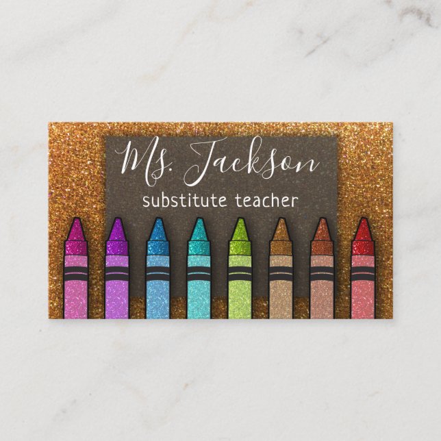 Chalkboard Teacher's Namn Rainbow Glitter Kritor Visitkort (Framsida)