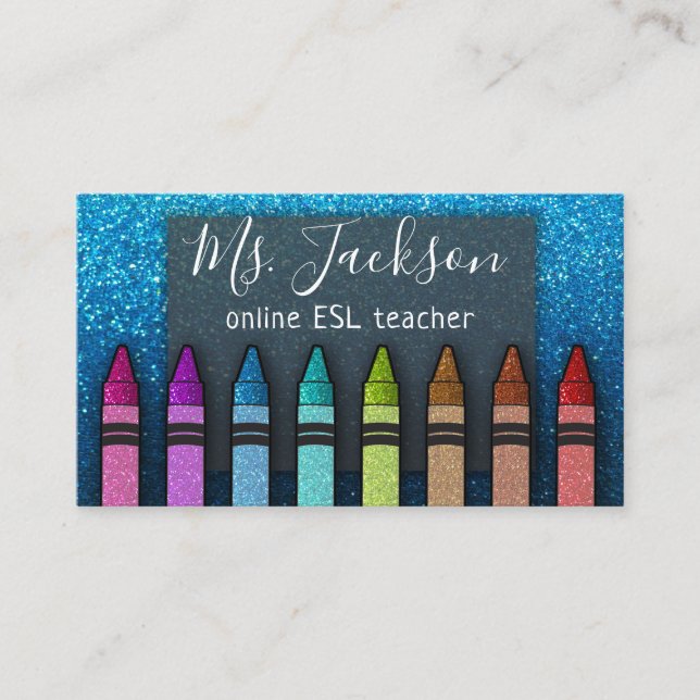 Chalkboard Teacher's Namn Rainbow Glitter Kritor Visitkort (Framsida)