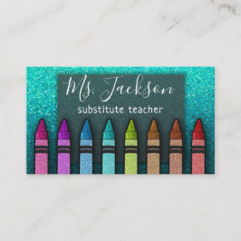 Chalkboard Teacher's Namn Rainbow Glitter Kritor Visitkort