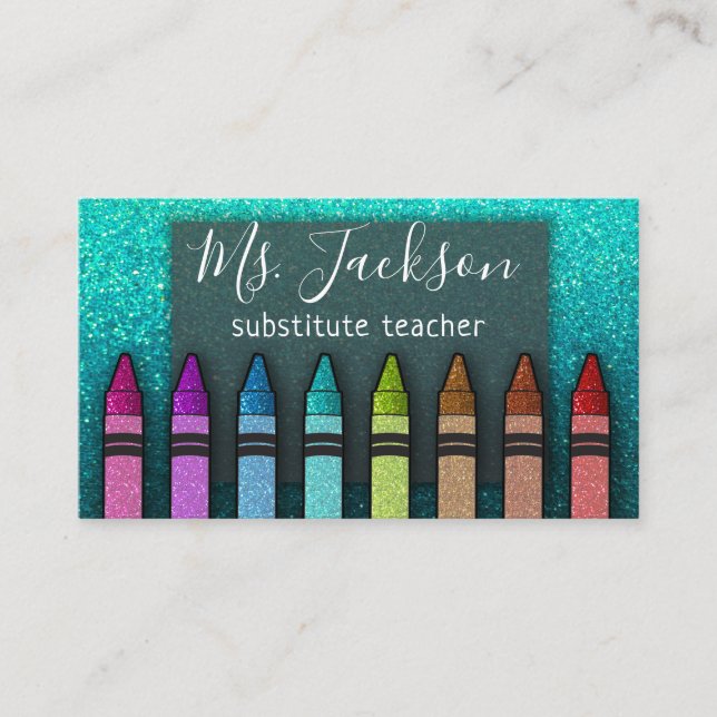 Chalkboard Teacher's Namn Rainbow Glitter Kritor Visitkort (Framsida)