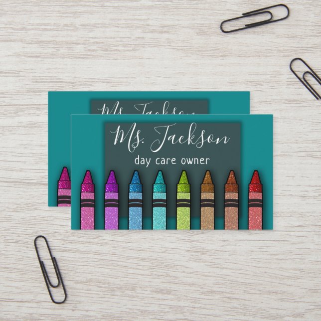 Chalkboard Teacher's Namn Rainbow Glitter Kritor Visitkort (Fram/Back In Situ)