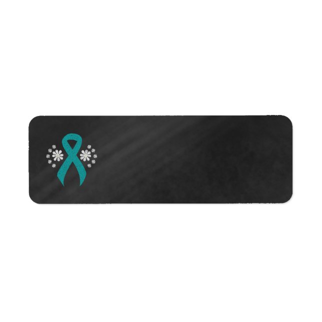 Chalkboard Teal Ribbon Returadress Etikett (Framsidan)