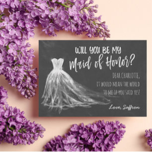 Chalkboard Teckning Bröllop Dress - Maid of honor Inbjudningar