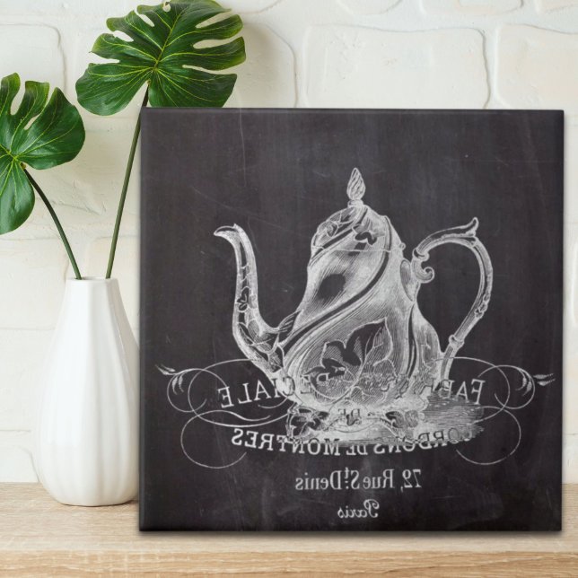 Chalkboard tekanna Alice i Wonderland tea party Kakelplatta (Chalkboard teapot Alice in Wonderland tea party Tile)