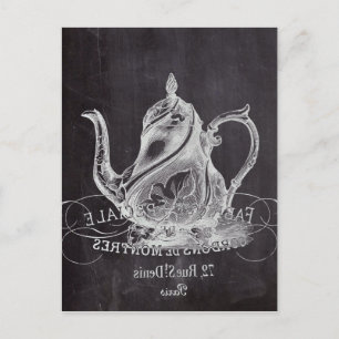 Chalkboard tekanna Alice i Wonderland tea party Vykort