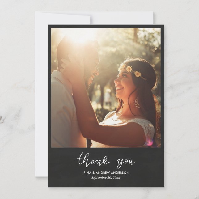 Chalkboard Thank You Script Wedding Couple Photo (Framsida)