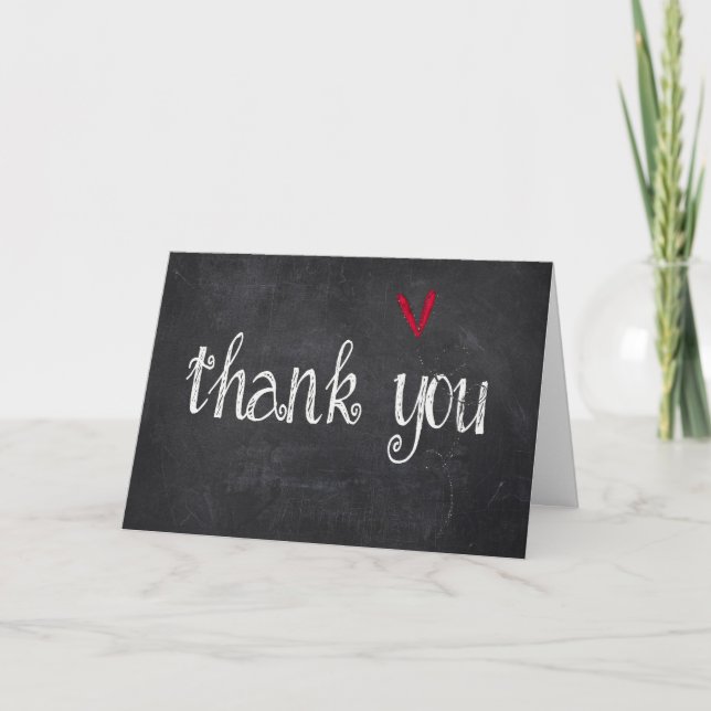 chalkboard thank you with red heart tack kort (Framsida)