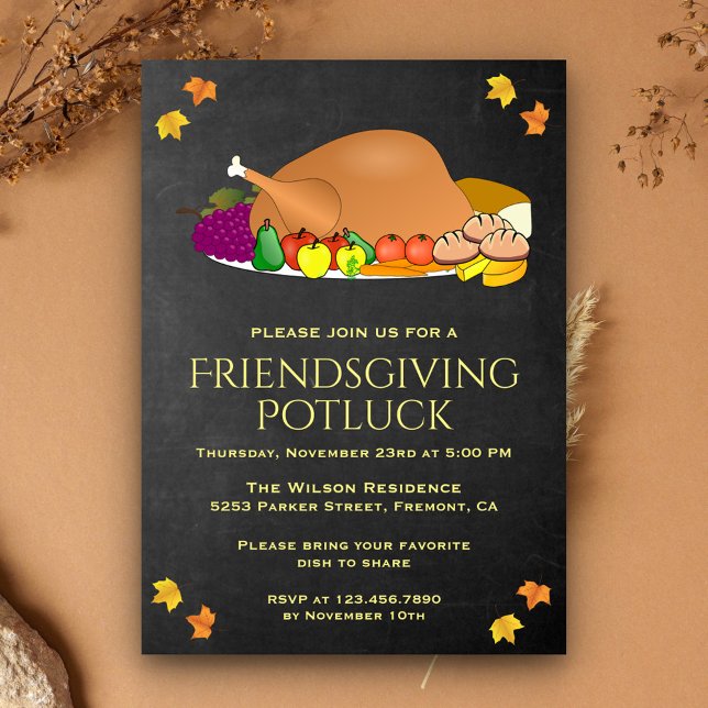 Chalkboard Thanksgiving Potluck Party-inbjudan Inbjudningar (Skapare uppladdad)
