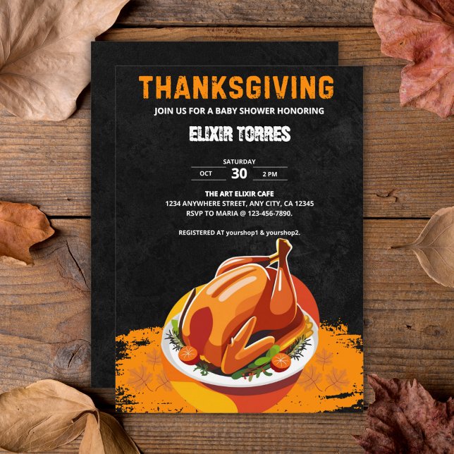 Chalkboard Thanksgiving Rosted Turkey Baby Shower Inbjudningar (Skapare uppladdad)