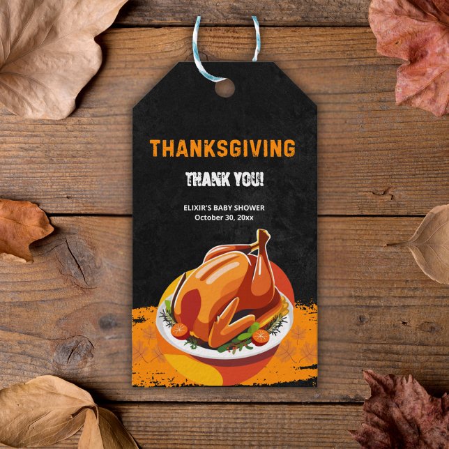 Chalkboard Thanksgiving Rosted Turkey Baby Shower Presentetikett (Skapare uppladdad)
