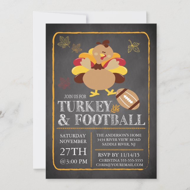 Chalkboard Turkey Football Thanksgiving Investigat Inbjudningar (Framsida)