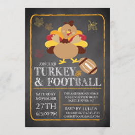 Chalkboard Turkey Football Thanksgiving Investigat Inbjudningar