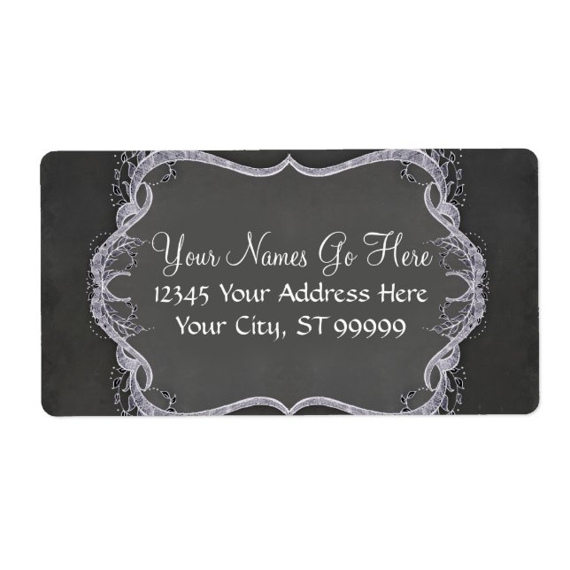 Chalkboard Typografiska Löv Swirl Rustic Bröllop Fraktsedel (Framsidan)
