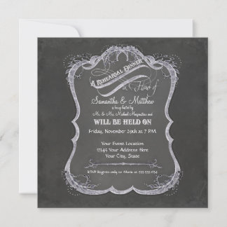 Chalkboard Typografiska Löv Swirl Rustic Bröllop Inbjudningar