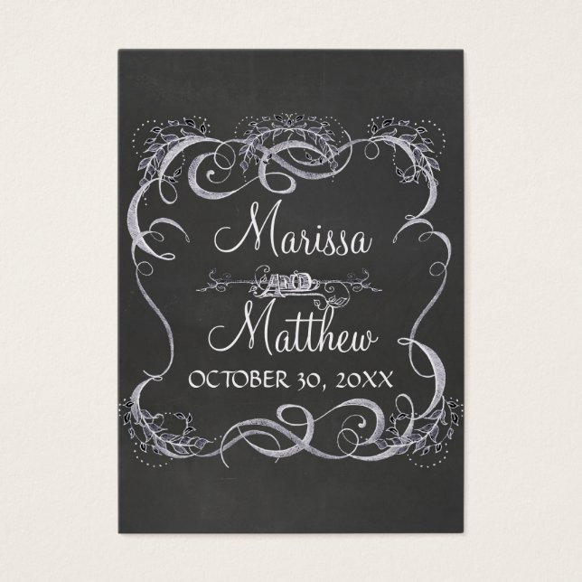 Chalkboard Typografiska Löv Swirl Rustic Bröllop Visitkort (Framsidan)