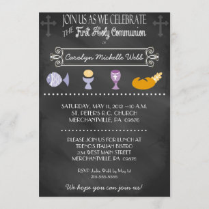 Chalkboard Typography 1st Communion Inbjudan