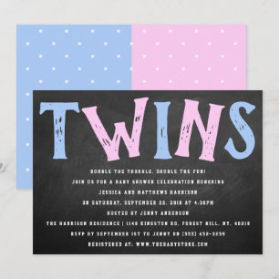 Chalkboard Typography Boy & Girl Twillingar Baby S Inbjudningar