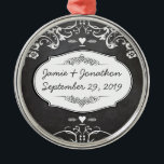 Chalkboard Typography Bröllop Julgransprydnad Metall<br><div class="desc">Chalkboard Vintage Modern Mr. och Chalkboard Wedations Sweet and sassy chalkboard bröllop Chalkboard Modern Vintage Typography Invations Sweet and sassy chalkboard bröllop Bröllopsfest T-shirts</div>