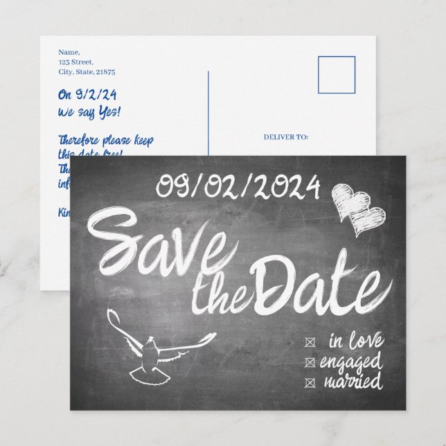 Chalkboard Typography Bröllop-meddelande Helg Vykort (Fram/baksida)