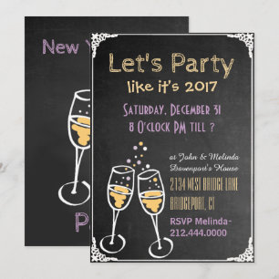 Chalkboard Typography New Years Inbjudan