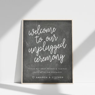Chalkboard Typography Unplugged Bröllop Ceremony Poster